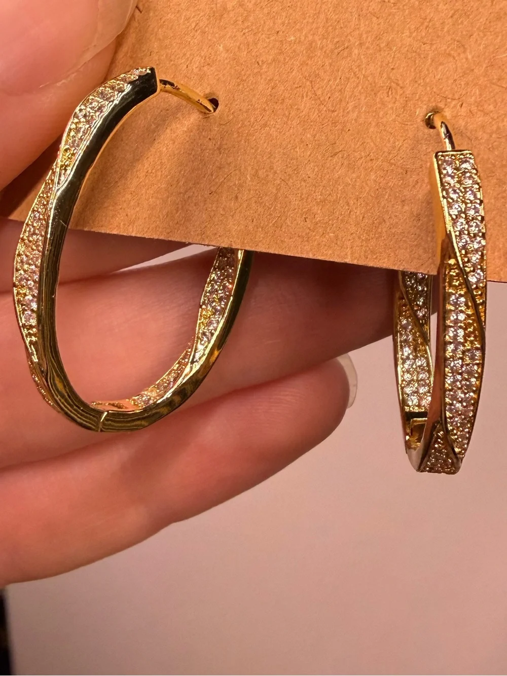 18k GP Twisted Crystal Hoop Earrings
